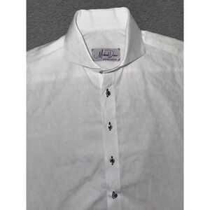 Designer Mens Dress Shirt Large White Paisley Jacquard Luxury Formal FREE RETURN